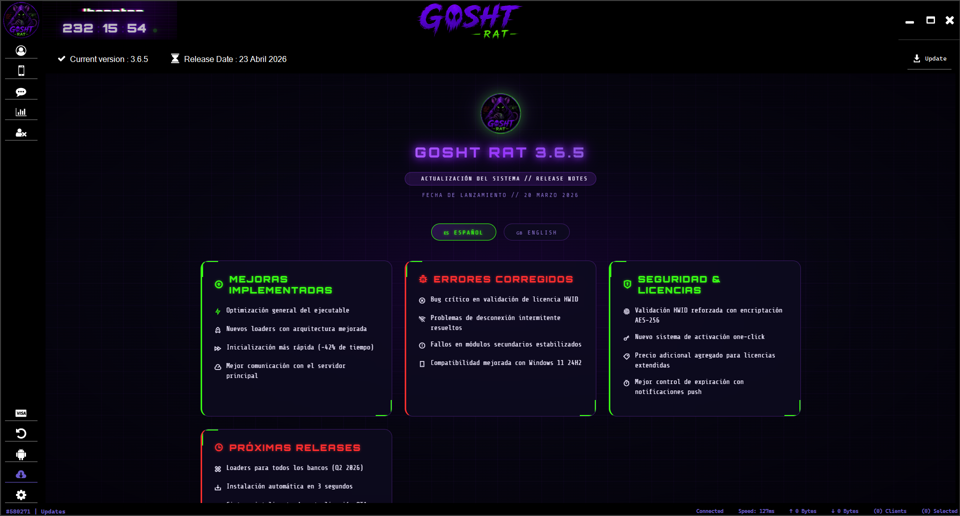 Vista uno de la interfaz de investigación de GOSHT RAT