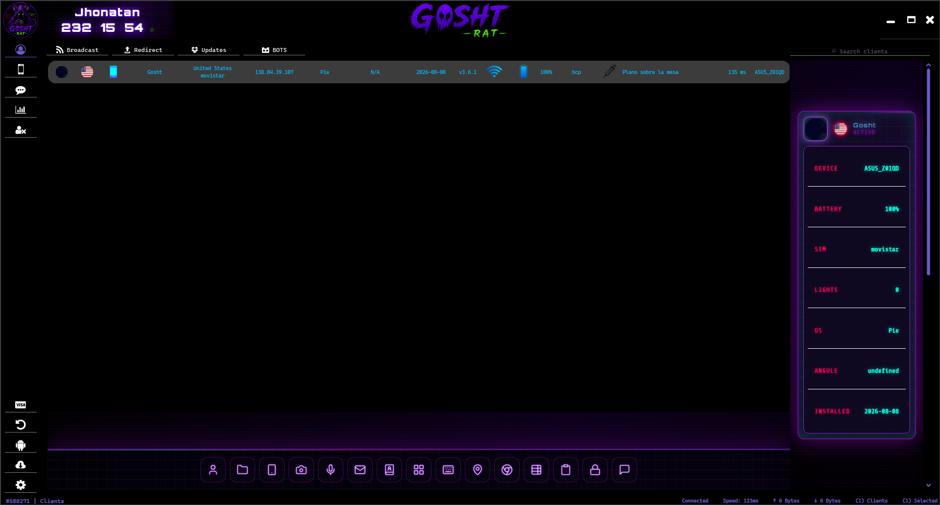 Vista dos de la interfaz de investigación de GOSHT RAT